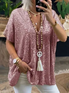 damen-bluse-pailletten-einfarbig-tropisc-rosa-1