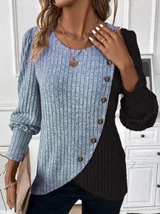 damen-bluse-patchwork-knopfe-geometrisch-himmelblau-4