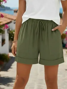 damen-chinos-shorts-urlaub-lassig-kurz-m-armeegrun-5