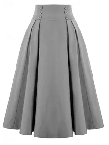 damen-elegant-mode-midi-hohe-taille-rock-grau-3