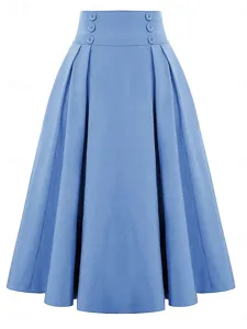 damen-elegant-mode-midi-hohe-taille-rock-hellblau-5