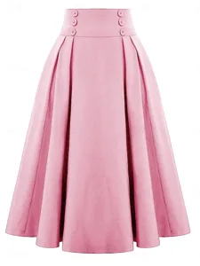 damen-elegant-mode-midi-hohe-taille-rock-rosa-6