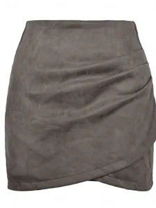 damen-elegant-mode-mini-hohe-taille-rock-grau-4