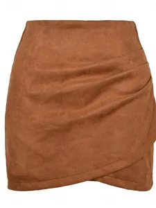 damen-elegant-mode-mini-hohe-taille-rock-khaki-3