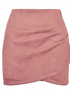 damen-elegant-mode-mini-hohe-taille-rock-rosa-2