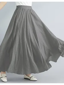 damen-elegant-sommer-maxi-rocke-einfarbi-grau-20