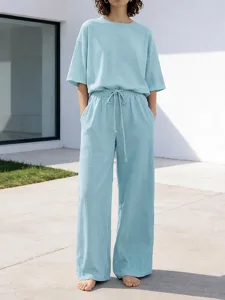 damen-freizeitkleidung-sets-basic-einfar-blau-13