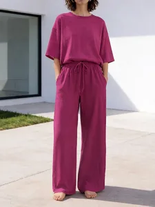 damen-freizeitkleidung-sets-basic-einfar-rosenrot-11