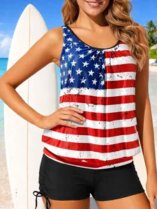 damen-geraffter-tankini-2-teile-tropisch-rot-7