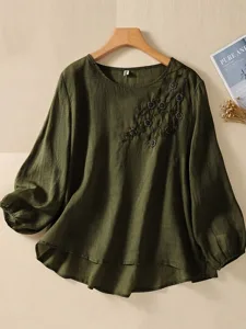 damen-hemd-baumwoll-leinen-hemden-bluse-armeegrun-5