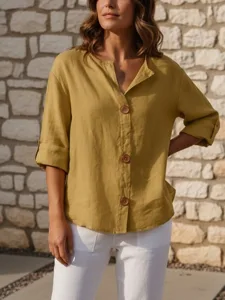 damen-hemd-baumwoll-leinen-hemden-bluse-gelb-6