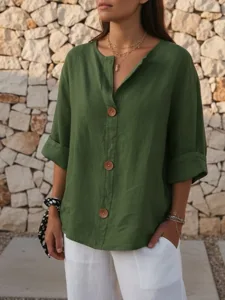 damen-hemd-baumwoll-leinen-hemden-bluse-grun-5