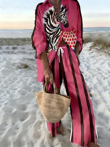 damen-hemd-baumwoll-leinen-sets-zweiteil-dunkelpink-3