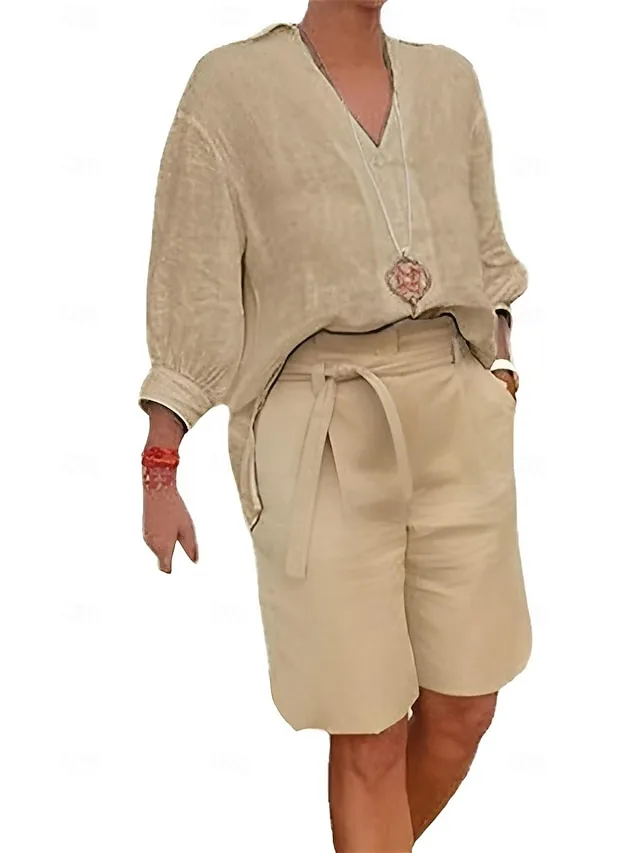 damen-hemd-baumwoll-leinen-sets-zweiteil-khaki-3