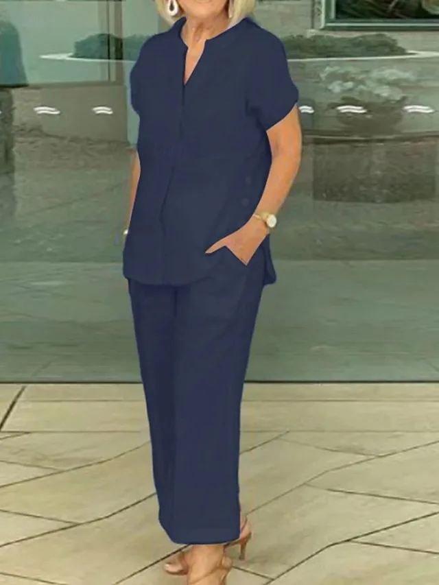 damen-hemd-baumwoll-leinen-sets-zweiteil-marineblau-3