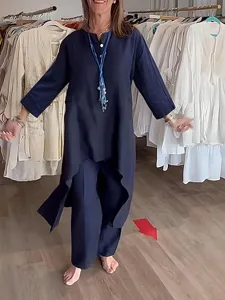 damen-hemd-baumwoll-leinen-sets-zweiteil-schwarz-3