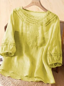 damen-hemd-baumwoll-mischung-bluse-spitz-gelb-9