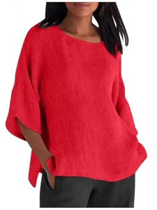 damen-hemd-bluse-100-baumwolle-einfarbig-rote-12