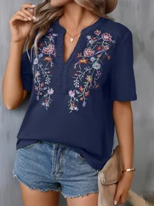 damen-hemd-bluse-bestickt-blumen-stilvol-marineblau-1