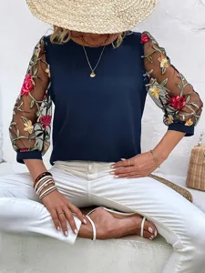 damen-hemd-bluse-bestickt-netz-druck-blu-marineblau-6