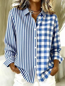 damen-hemd-bluse-patchwork-knopfe-druck-blau-2