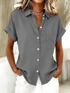 damen-hemd-bluse-tasche-knopfe-einfach-v-grau-3