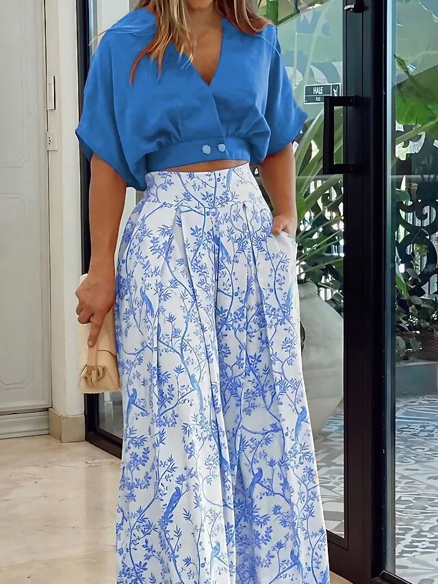 damen-hemd-bustier-hosen-sets-kurzarm-v-blau-1