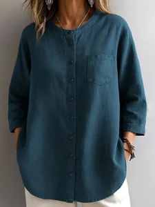 damen-hemd-einfarbig-elegant-taglich-las-marineblau-3