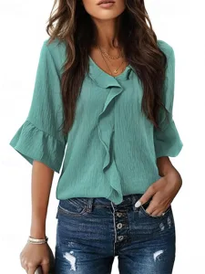 damen-hemd-elegant-satin-top-bluse-geraf-grun-3