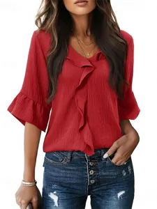 damen-hemd-elegant-satin-top-bluse-geraf-rote-1