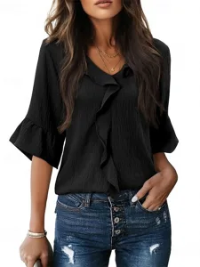 damen-hemd-elegant-satin-top-bluse-geraf-schwarz-7