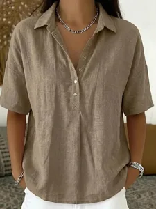 damen-hemd-vintage-stilvoll-kurzarm-umle-leicht-braun-3