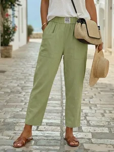 damen-hose-aus-baumwollleinen-stoffhosen-grun-5