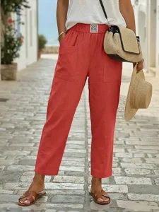 damen-hose-aus-baumwollleinen-stoffhosen-rote-6