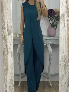 damen-hosen-sets-armellos-rundhals-einfa-dunkelgrun-5