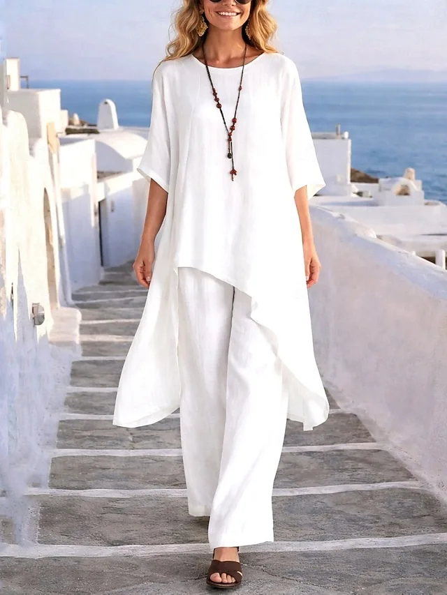 damen-hosen-sets-bolero-halbarm-rundhals-wei-2