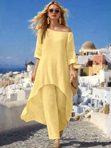 damen-hosen-sets-bolero-oberteil-kunstba-gelb-7