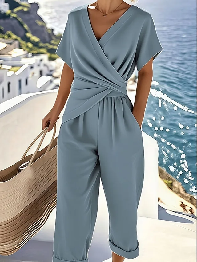 damen-hosen-sets-bolero-oberteil-kurzarm-blau-2