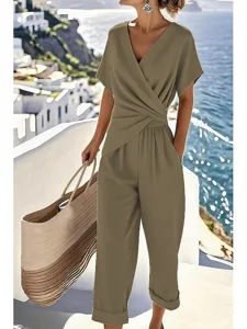 damen-hosen-sets-bolero-oberteil-kurzarm-khaki-1