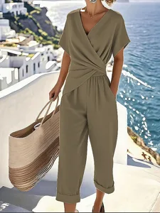 damen-hosen-sets-bolero-oberteil-kurzarm-khaki-4