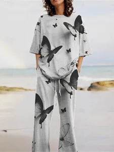 damen-hosen-sets-dreiviertelarm-rundhals-grau-1