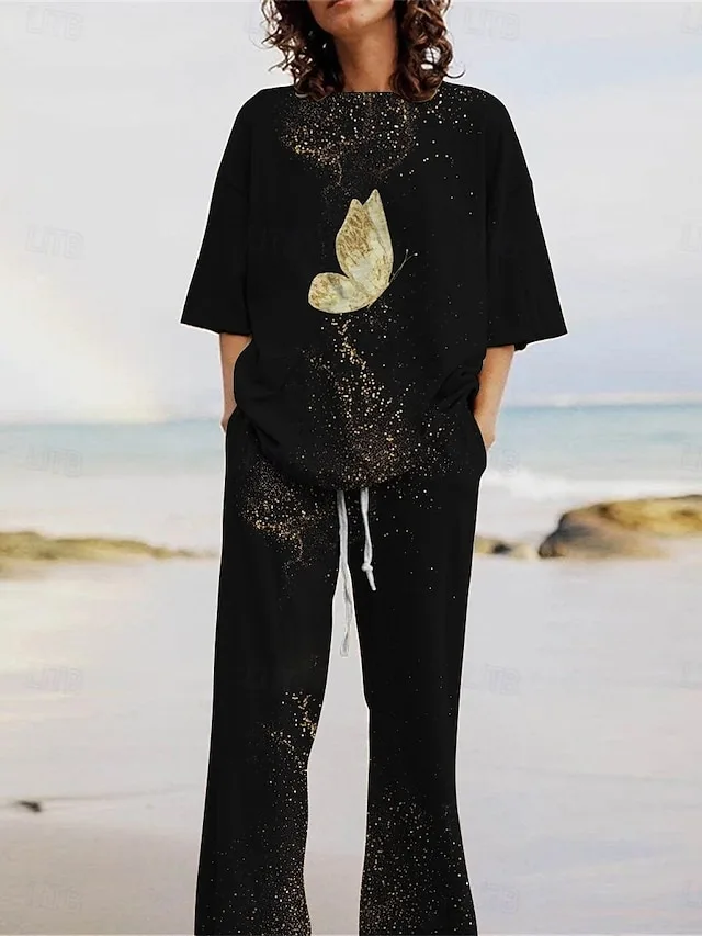 damen-hosen-sets-dreiviertelarm-rundhals-schwarz-3