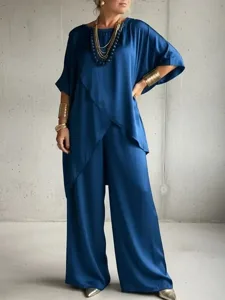 damen-hosen-sets-halbarm-rundhals-einfac-blau-4