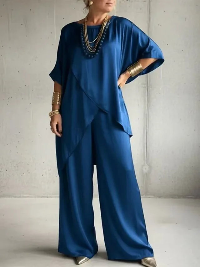 damen-hosen-sets-halbarm-rundhals-einfac-blau-4