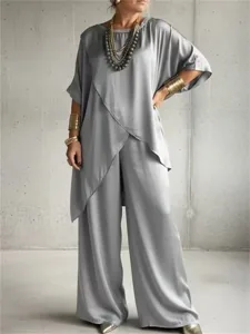 damen-hosen-sets-halbarm-rundhals-einfac-grau-1