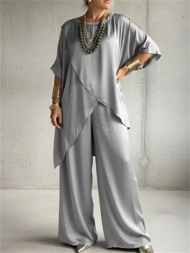 damen-hosen-sets-halbarm-rundhals-einfac-grau-1