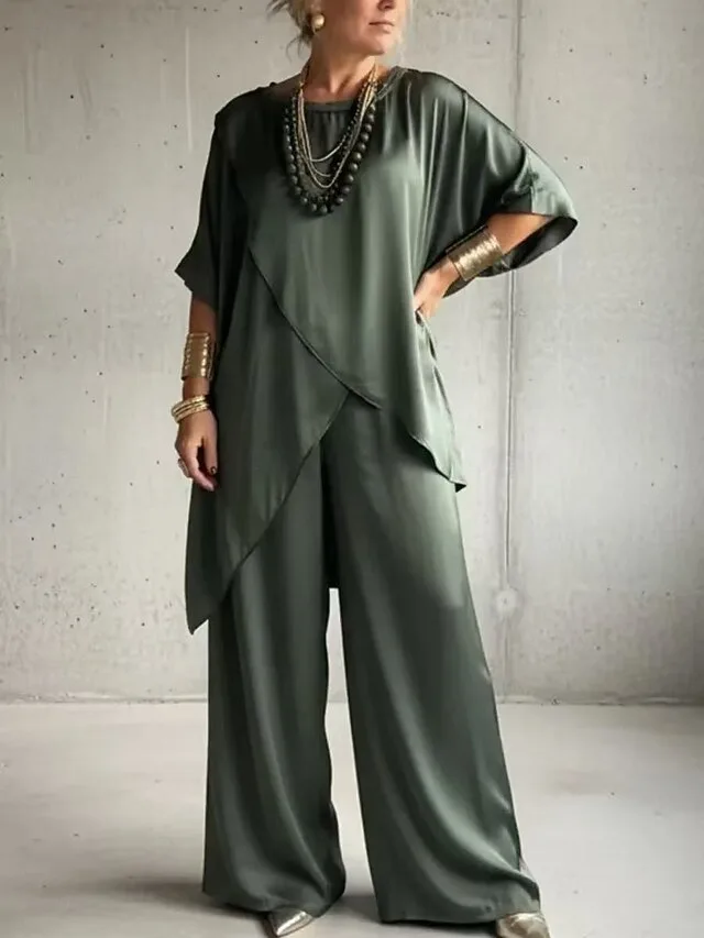 damen-hosen-sets-halbarm-rundhals-einfac-grun-3