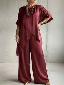 damen-hosen-sets-halbarm-rundhals-einfac-rote-2