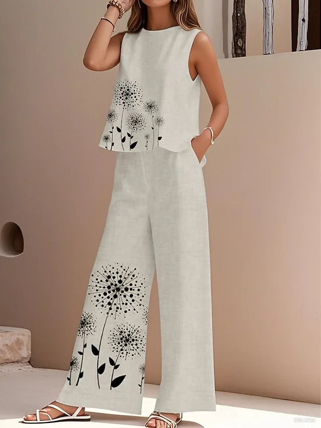 damen-hosen-sets-kunstbaumwollleinen-arm-grau-1