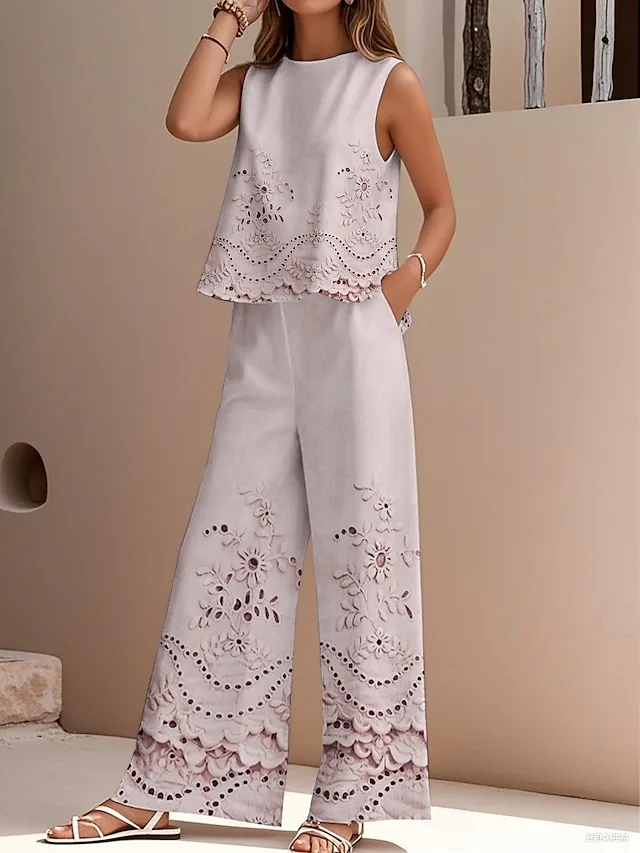 damen-hosen-sets-kunstbaumwollleinen-arm-rosa-1